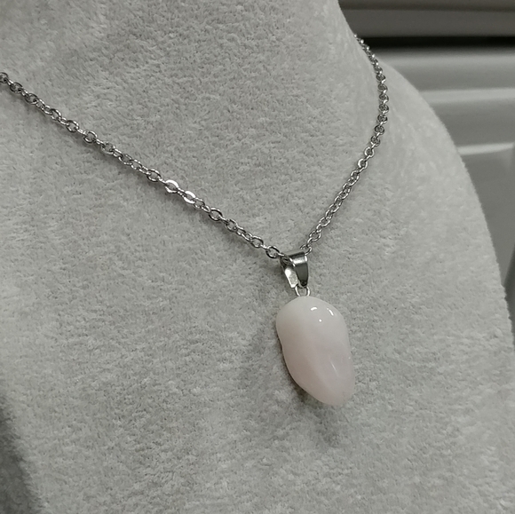 Rose Quartz Necklace Natural Gemstone Pink Crystal Pendant Stainless-Steel Chain - Picture 4 of 17